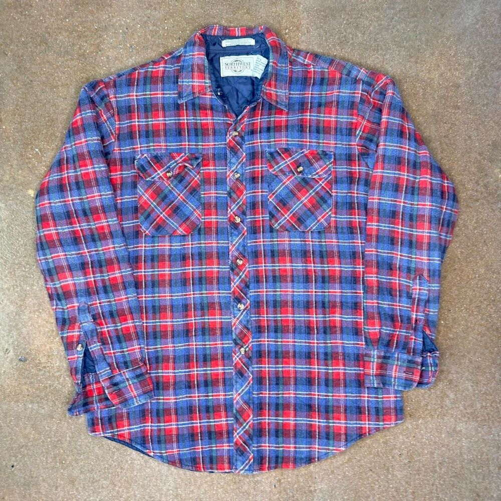 Vintage Northwest Territory Quilt Lined Plaid Flannel Shirt Jacket Men's L